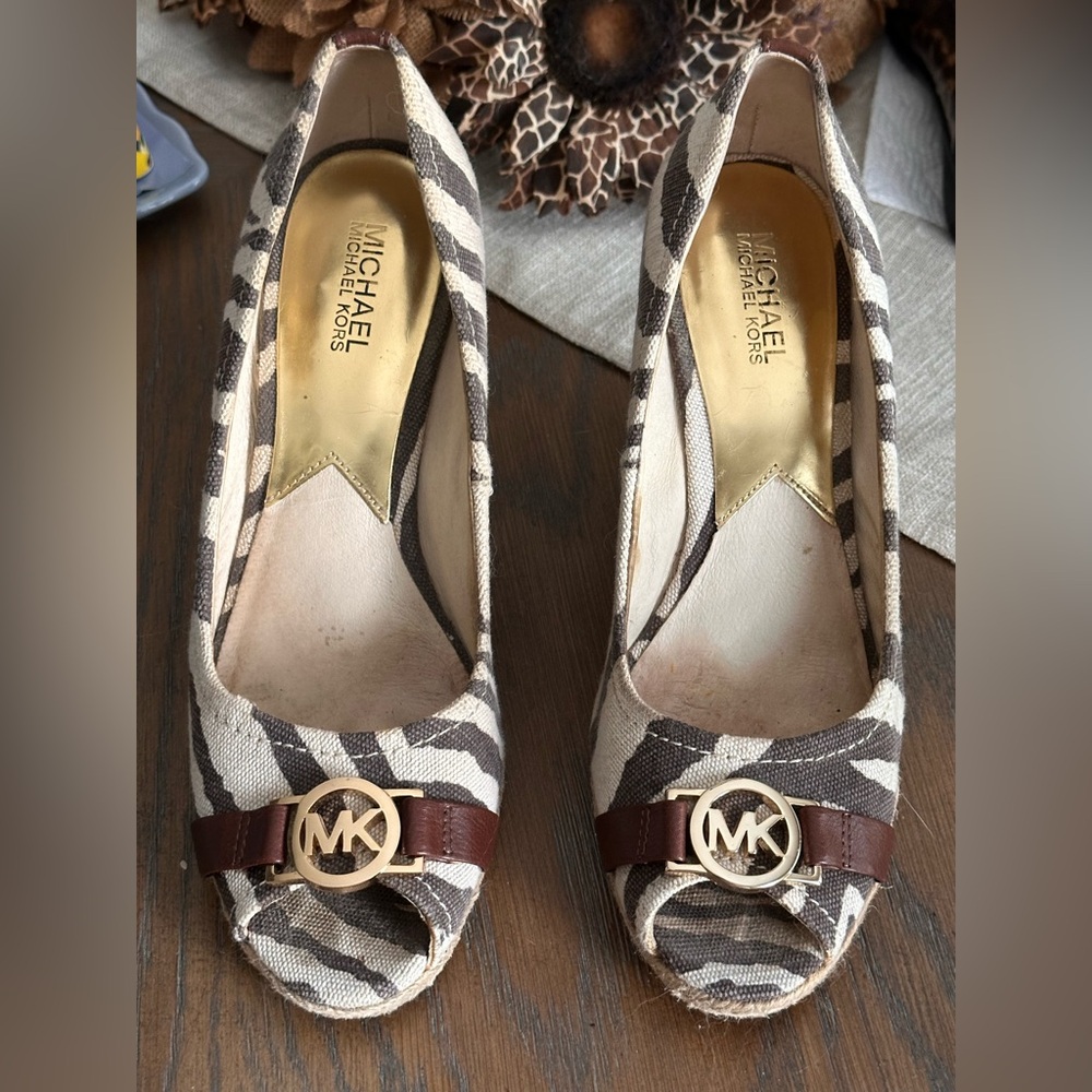 Michael Kors Zebra Print Heels with Brown Accents